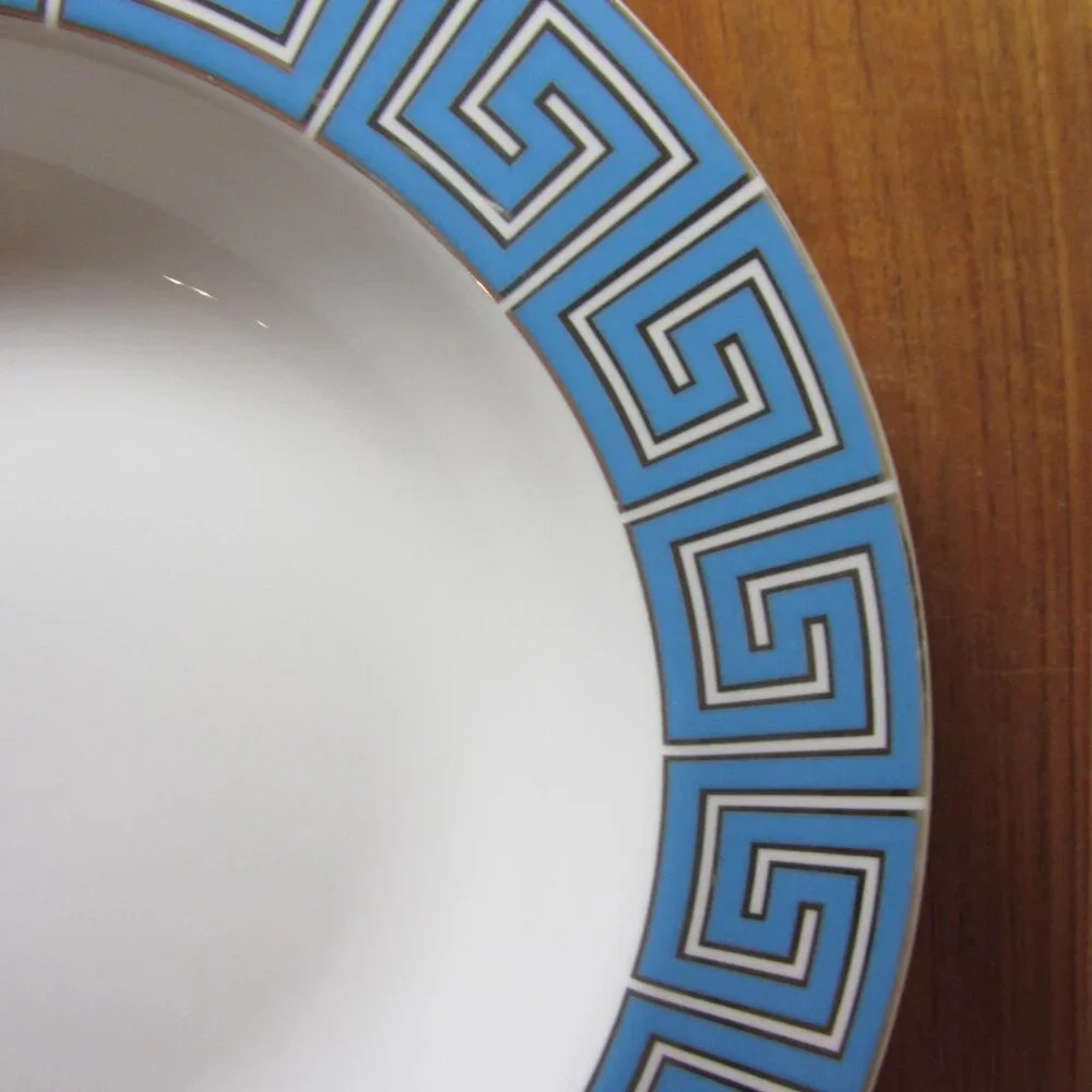 Jonathan Adler silver & blue greek key bowls- pair of 2 (W5105)